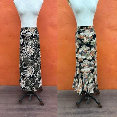 Vintage 1990s Sarah Arizona Reversible Midi Skirt Ruffle Hem 1930s bias - Image 1 of 4