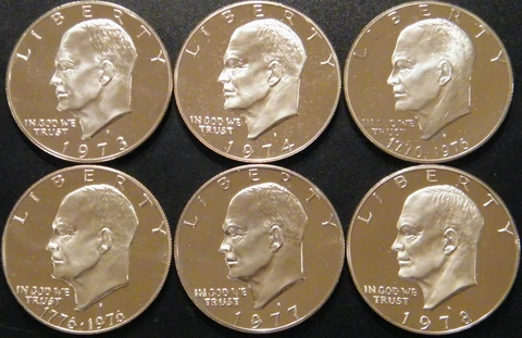 1973-1978 S Eisenhower Dollar Cameo Proof Run Clad Ike Lot US Mint 6 Coin Set Cover