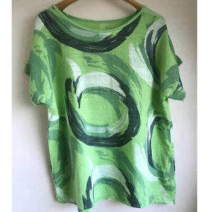 Made in Italy green cotton top 16 18 20 Sequins Short sleeves Summer Lagenlook - Picture 1 of 4