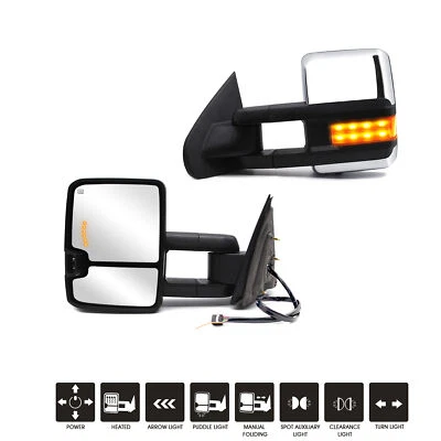 Compatível com 2015 Chevy Silverado 2500/3500 retrovisores de reboque aquecidos a energia cromados L+R - Imagem 1 de 4