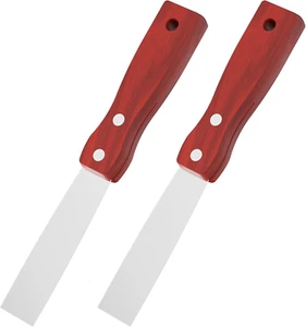 Putty Knife, 2PCS 1 Inch Stainless Steel Scraper Tool, Wooden Handle Metal Spack - Picture 1 of 12