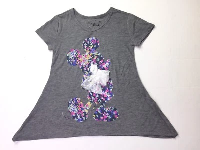 Disney Mickey Mouse Túnica Top Blusa Camisa Niñas Jóvenes Talla Pequeña Gris Floral Encaje Foto 1 de 4