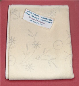 Stamped FLORAL Design Woven EMBROIDERY CLOTH FABRIC,  approx 61 x 70" ..Unused - Picture 1 of 2