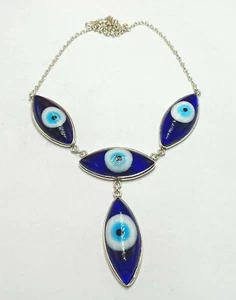 Greek Protection Evil Eye Gemstone 925 Silver Plated Handmade Necklace Jewelry - Picture 1 of 2