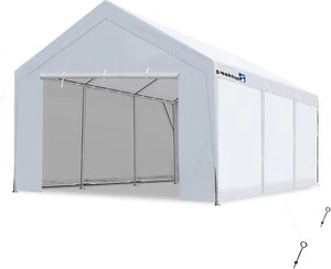PEAKTOP OUTDOOR 12x20 ft Heavy Duty Carport with Removable Sidewalls, White - Picture 1 of 31