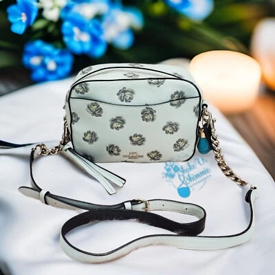 Coach GLITTER ROSE CAMERA Bag BLUE Sparkly Roses Shoulder Bag Crossbody  - Image 1 of 4