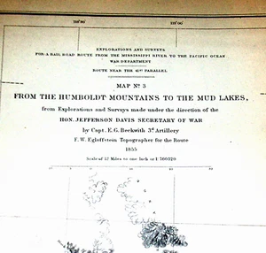 Rare 1855 Jeff Davis Map of Humboldt Mountains to Mud Lakes, RR routes, Map #3 - Picture 1 of 6
