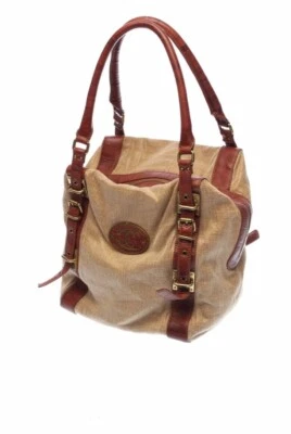 Bolsa feminina Roberto Cavalli Just Cavalli bege linho e couro marrom bolsa de dia  - Imagem 1 de 4