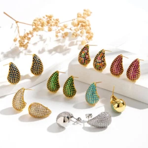 Pendientes de aro gruesos con gota de agua circonita cúbica enchapados en oro cobre hip hop pendientes joyería - Imagen 1 de 49