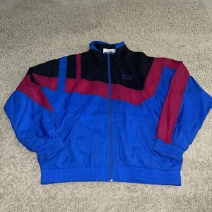 Vintage Slazenger Windbreaker Jacket Large 90s Geometric Blue Zip - Picture 1 of 8