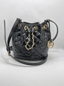 Michael Kors Small Quilted Black Soft Leather Gold Tone Chain Trim Crossbody Bag - Picture 1 of 16