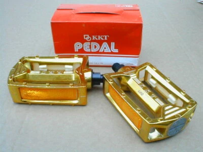 NOS BMX KKT AMX PEDALS GOLD 1/2" AXLE BOXED EARLY 80's OLD SCHOOL