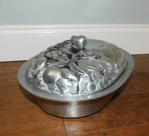RARE! Heavy Aluminum Carved Fruit Serving Bowl w/Lid Oval 12" Arthur Court? - Picture 1 of 24
