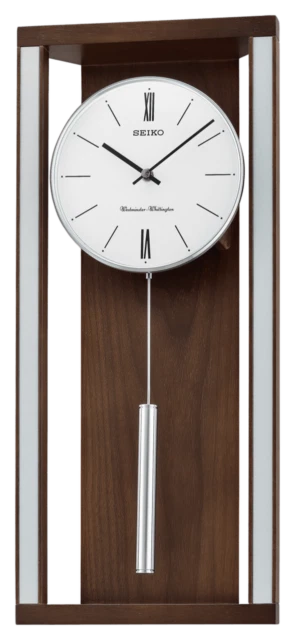 Seiko Mid-Century Modern Wall Clock with Pendulum and Dual Chimes - Brown (QXH068BLH)