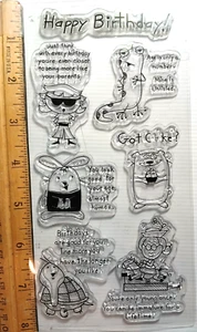 Got Cake -Happy Birthday -Clear Cling stamps, 7pc Humor- Inkadinkado- PreO - Picture 1 of 5
