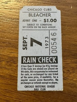 1973 CUBS CARDINALS 9/7 TICKET BILLY WILLIAMS 5/5 LOU BROCK SB - Image 1 of 2