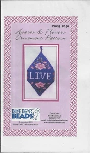 Blue Bear Beads- Hearts & Flowers Ornament Pattern- Beaded Ornament OOP - Picture 1 of 2