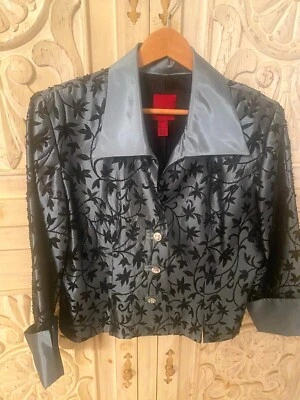 JS Collections Formal Blue Taffeta Floral Beaded Rhinestone Cocktail Jacket 14 - Image 1 of 4