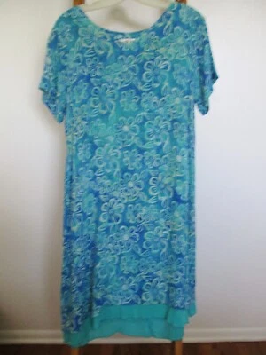 ORVIS Blue Floral Rayon Boho Shift Midi Dress M - Image 1 of 4