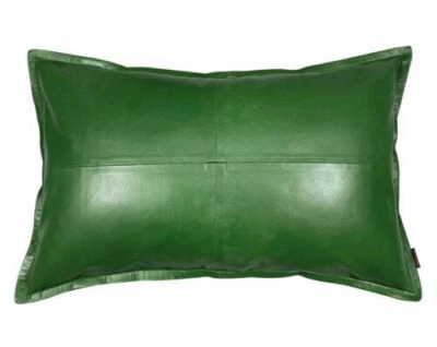 Green Pillow Cushion Stylish Genuine Soft Lambskin Cover Leather Decor - Image 1 of 4