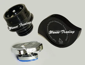 Engine Oil Filler Radiator Cap Billet Cover Black Fit MITSUBISHI Ralliart EVO X - Picture 1 of 12