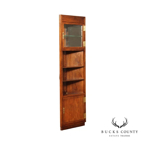 Henredon Scene One Campaign Style Illuminated Curio Corner Cabinet Cover