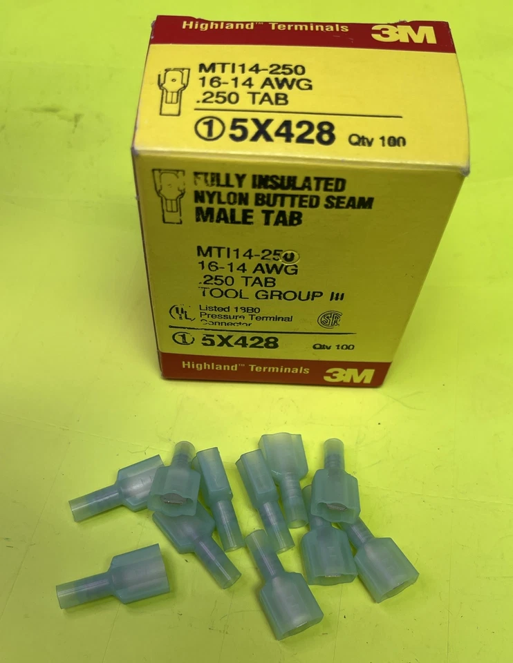 3M 5X428 Blue Male Disconnect Nylon Insulation 16 To 14 AWG (100pcs)USA - Image 1 of 1