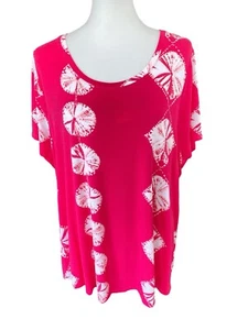 Lane Bryant Pink White Print Short Sleeve Scoop Neck Top-18/20 - Picture 1 of 2