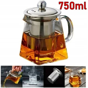 Teekanne 750ml mit Edelstahl Sieb und Stövchen Teebereiter Glaskanne Kanne NEU - Bild 1 von 24