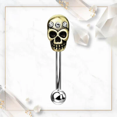 Anillos para cejas curvos 16G barra curva con diseño de calavera IP dorada antigua Foto 1 de 4