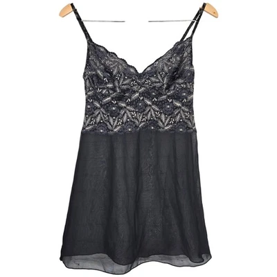 Intimissimi Women Gray Black Lace Sheer Babydoll Chemise Slip Dress Camisole - Image 1 of 4