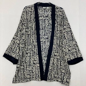 Chico's Travelers size 20/22 Navy Tan Abstract Slinky Knit Open Stretch Jacket - Picture 1 of 10
