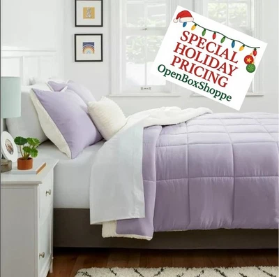 PURPLE- Microfiber Reversible Comforter (TWIN- X-Long)-Faux Shearling(Brand New) - Image 1 of 4