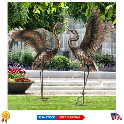 Elegant 46-Inch Metal Heron Crane Garden Statues - Outdoor Yard Art 2-Pack - Image 1 of 4