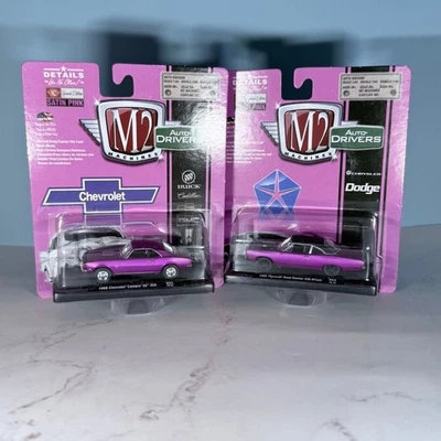 M2 Machines Satin Pink 1969 Plymouth Road Runner 440 & 1968 Chevrolet Camaro SS - Image 1 of 2