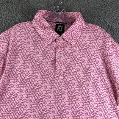 Footjoy Polo Shirt Mens Large Pink Floral Performance Stretch Sleeve Logo Golf - Image 1 of 4