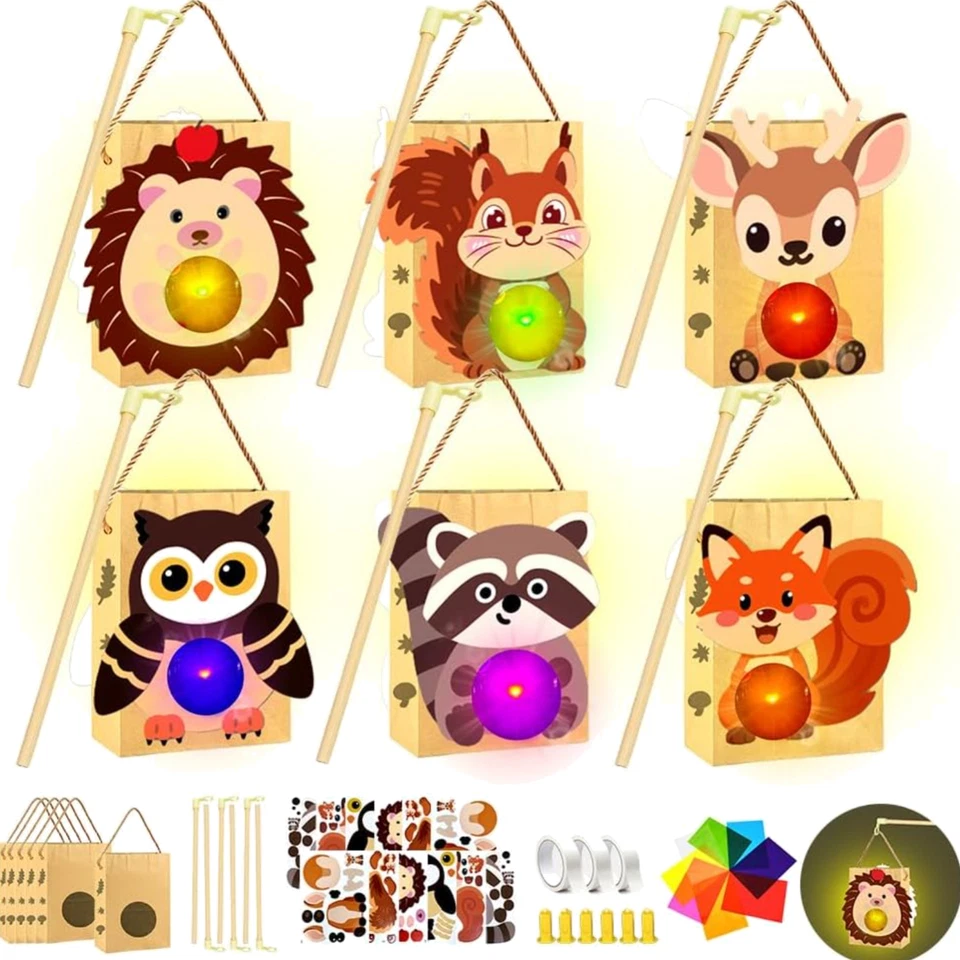 6-teiliges Laternen Bastelset für kreative Kinder - Fuchs, Eule, Bär Motive - Bild 1 von 1