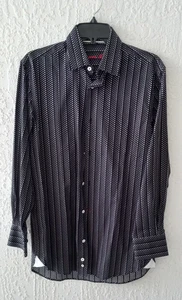 VISCONTI BLACK  Men's  Slim Fit Long Sleeve Shirt  Size S  Black/White  New - Picture 1 of 4