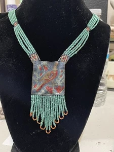 Art Deco lange Halskette Sautoir Perlen Vogel Blume Flapper Vintage französisch - Bild 1 von 10