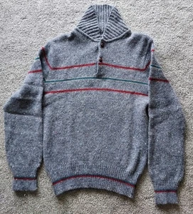 Vintage 80s Pendleton Men’s Grey Speckled Striped Wool Shawl Collar Sweater Size - Picture 1 of 12