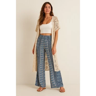 Billabong Boho Wide Leg Pants Size S Festival Tribal Print Flowy Hippie Summer - Image 1 of 4