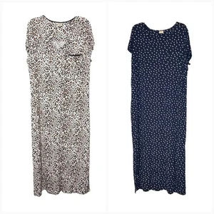 (2) Camicie da notte lunghe Soma donna leopardate e pois morbide comode comode XL - Foto 1 di 13