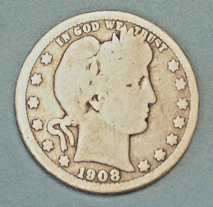U.S.A ( 1 ) COIN  BARBER  QUARTER 1908 D  VERY GOOD   0.9000  SILVER - Picture 1 of 2