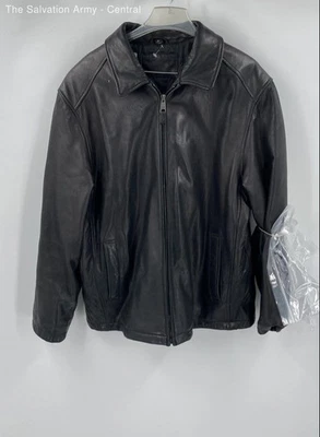 Chaqueta Dockers Para Hombres Cuero Negro Manga Larga Bolsillos Cremallera Completa Talla X-Grande Foto 1 de 4