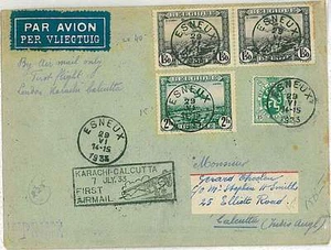 x0215 FIRST FLIGHT cover: Muller GB 239 KARACHI - CALCUTA : BELGIUM - Picture 1 of 1