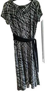 PERCEPTIONS Knit Dress - 18 - Scoop Neck, Short Slvs, Attached Sash, Flare Skirt - Picture 1 of 5