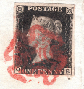 GB PENNY INTENSE BLACK 1840 QV SG.1 1d Plate 5 (QE) Red MX Piece Cat £525 REDB6