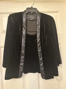 NWT Alex Evening Sequin Trimmed Black Velvet Twin Top Set MP - Picture 1 of 5