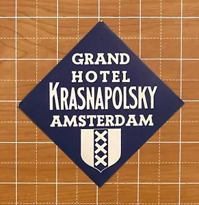 GRAND HOTEL KRASNAPOLSKY AMSTERDAM NETHERLANDS VINTAGE HOTEL LUGGAGE LABEL - Picture 1 of 2