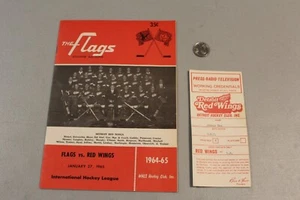 1965 Red Wings Program Flags Gordie Howe Abel Lindsay + Working Press Pass 1960s - Picture 1 of 11